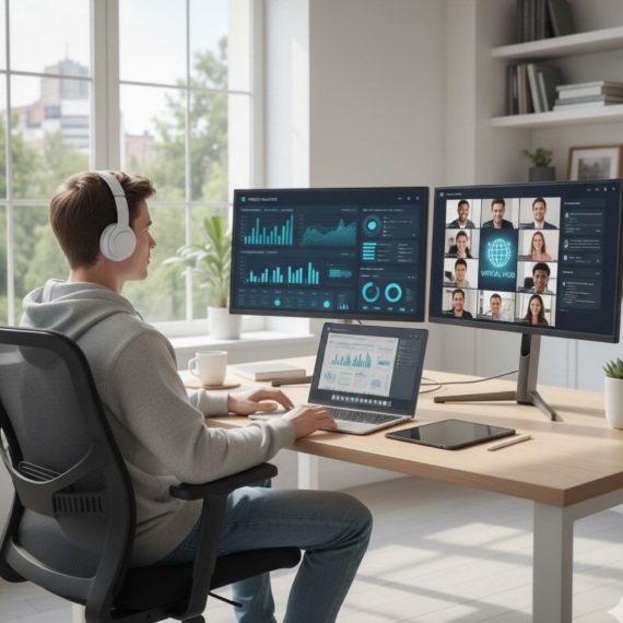 Mahasiswa Gen Z menggunakan tools digital untuk magang hybrid tahun 2026.