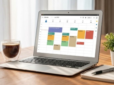 Tampilan kalender digital untuk mengatur jadwal magang online.