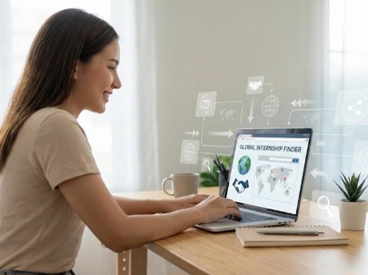 Mahasiswa mengakses peluang karier global melalui magang online.

