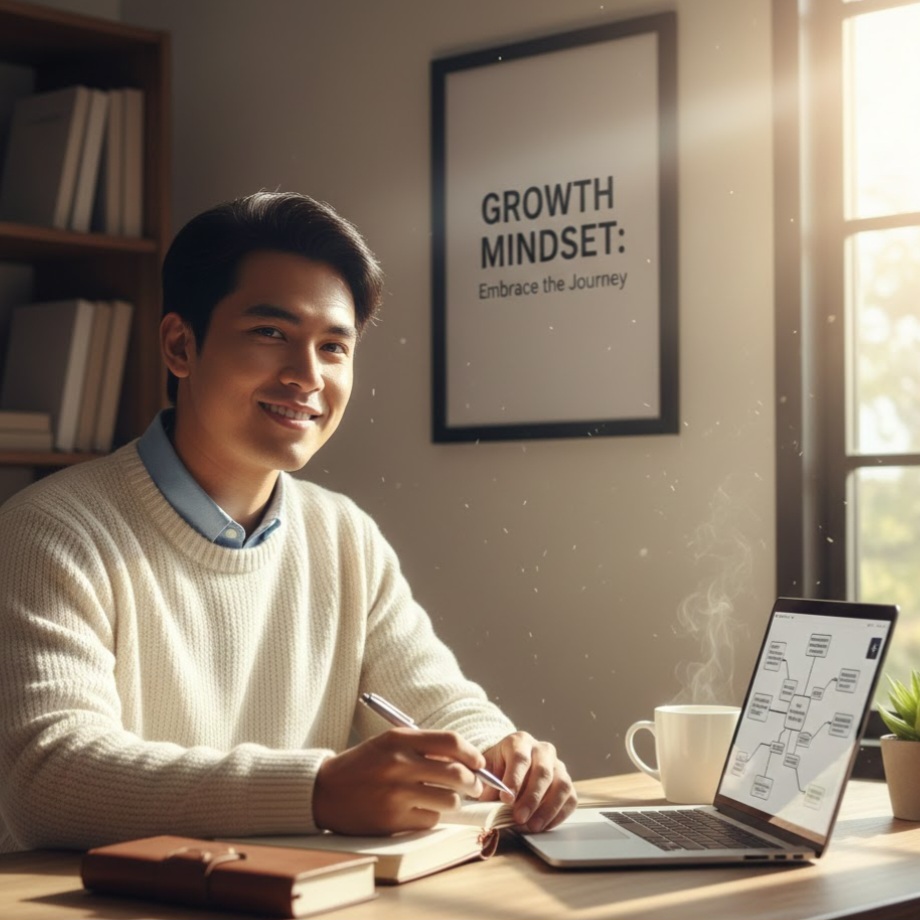 Mahasiswa sedang belajar dengan percaya diri untuk mengembangkan growth mindset.