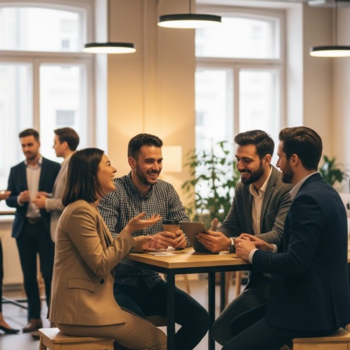 Mahasiswa sedang membangun networking profesional selama program magang.