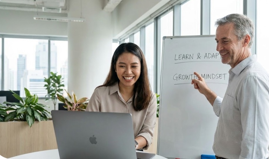 Mahasiswa belajar bersama mentor di tempat magang sebagai proses mengembangkan skill.