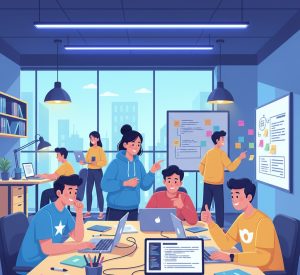 peserta magang berkelas gen z sedang bekerja di kantor modern