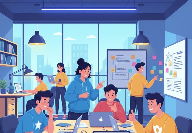 peserta magang berkelas gen z sedang bekerja di kantor modern